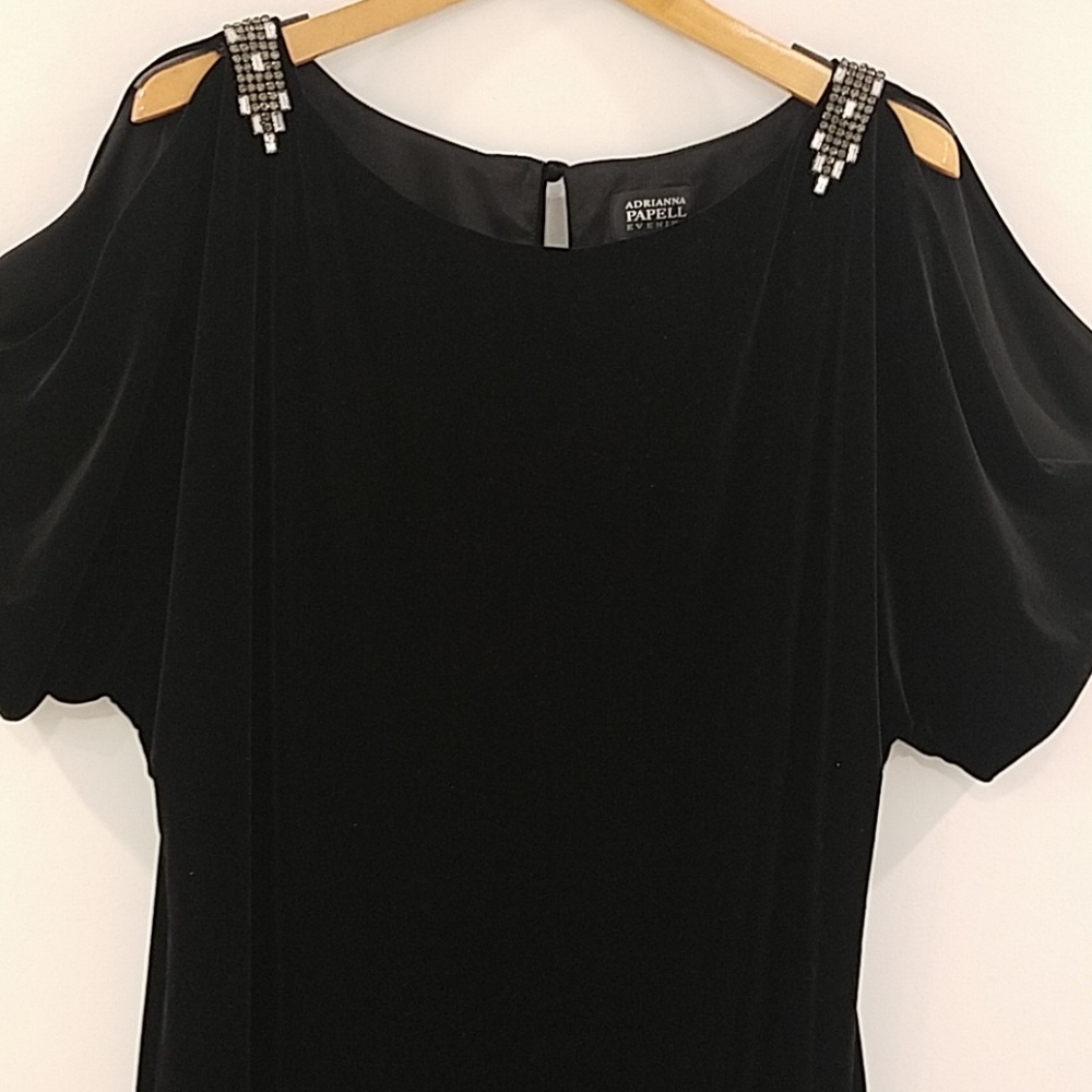 Adrianna Papell black velvet cold shoulder dress
